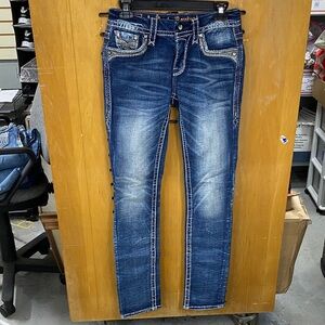 Rock Revival Straight Leg Jeans Size 26 Embellished Pocket Denim